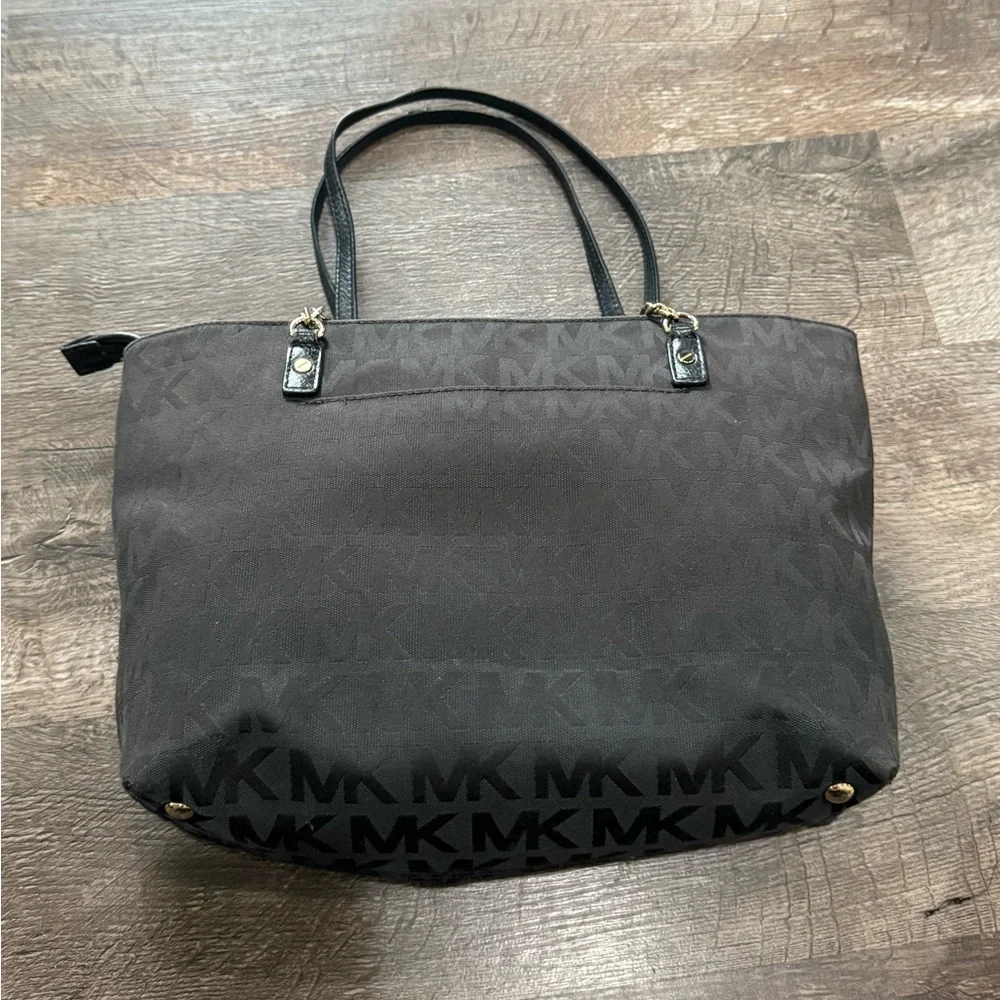 Michael Kors Black‎ Signature Tote with Leather Trim